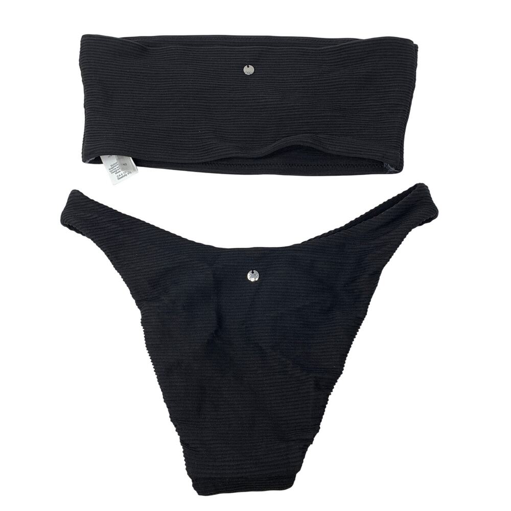 Seafolly Bikini Set Womens US 6 Black Textured Bandeau High Cut NWOT - Picture 3 of 6